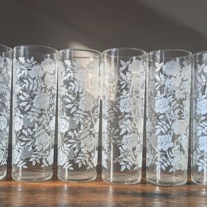 Libbey Set of 6 Floral Mid Century Vintage Highball Glasses